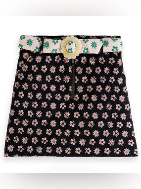 Scotch & Soda Girls Mini Skirt with Pink Floral Motif and Pale Pink Belt Size 12